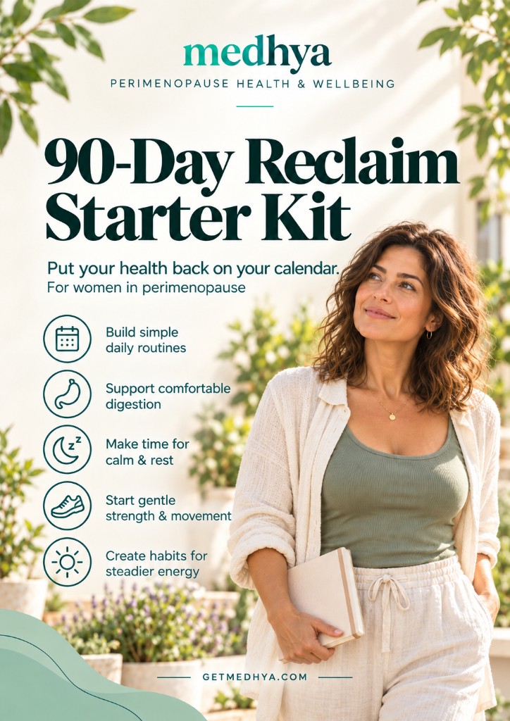 Medhya — 90-Day Reclaim Starter Kit. Put your health back on your calendar. For women in perimenopause.